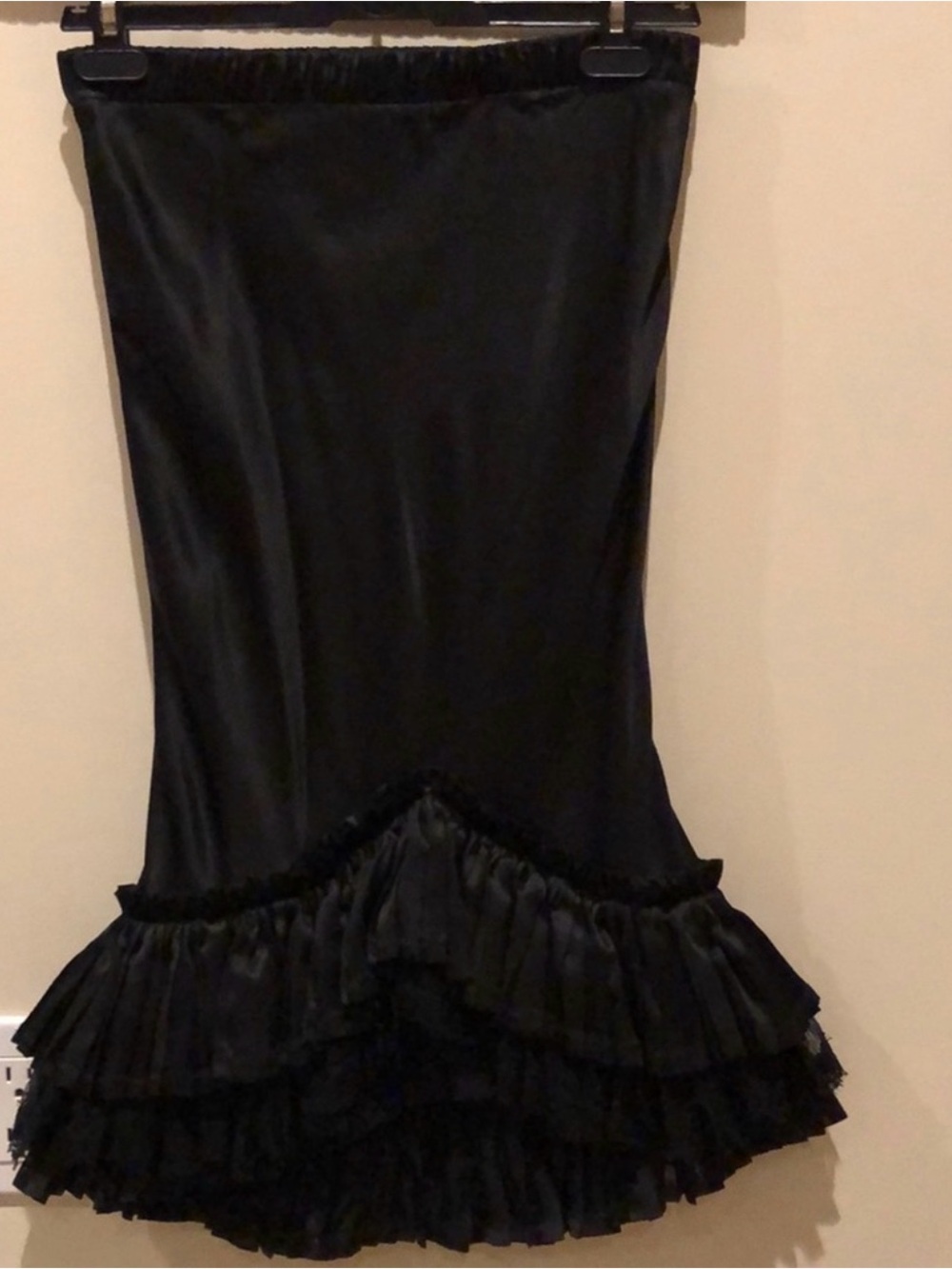 Roberto Cavalli Black Satin Ruffle Slip Skirt
